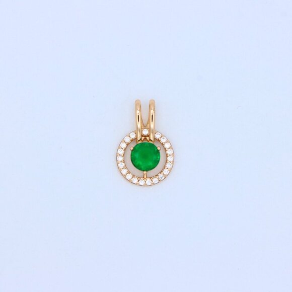 "Round Green Pendant with Halo Stones in Gold Finish for Elegant Look, XPPT1714 - Picture 11 of 13